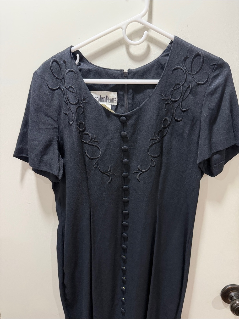 Navy Embroidered Button-Front Dress